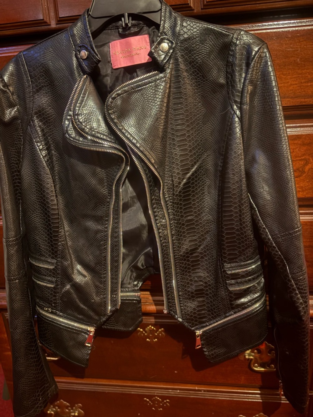 AZALEA WANG Black Faux Snakeskin Moto Jacket - Picture 2 of 4